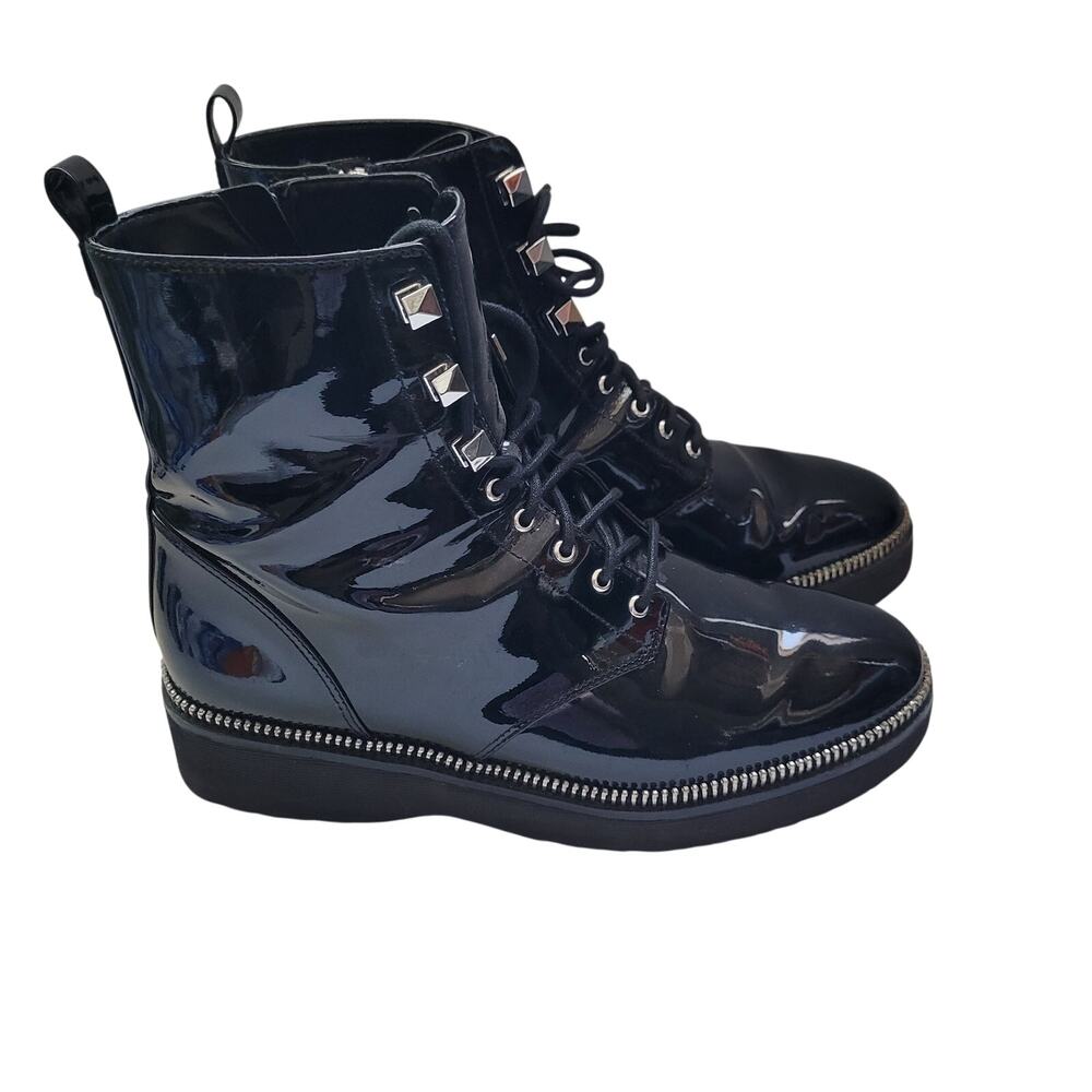Michael Michael Kors Haskell Black Patent Leather Combat Boots Size 11M  7526-57